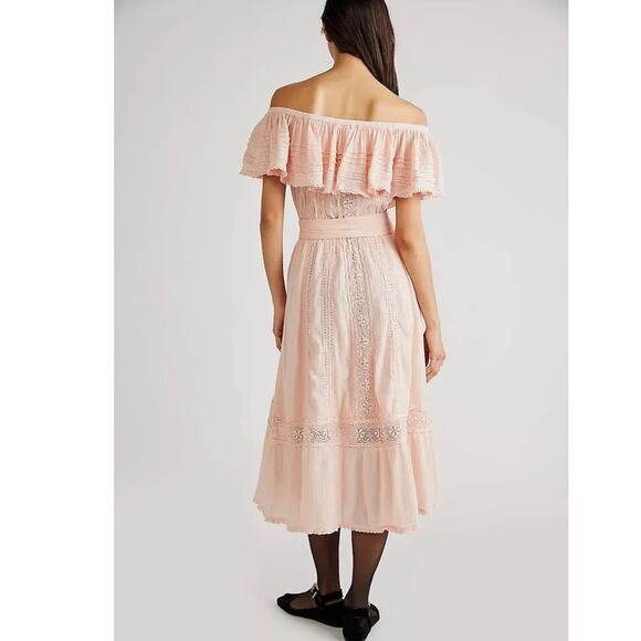 New Free People x Spell Cassie Off The Shoulder Lace Gown $299 X-SMALL Pink - Picture 3 of 10
